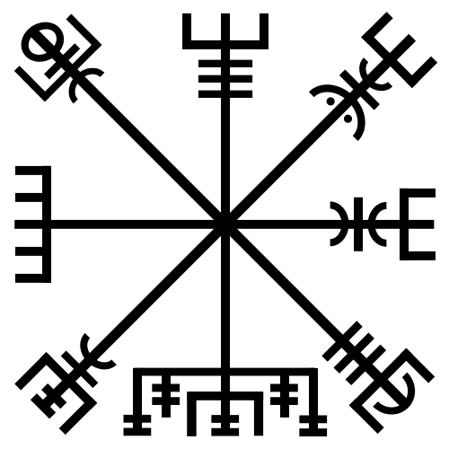 The Ægishjálmr symbol with eight radiating arms of ísaz runes on aged parchment