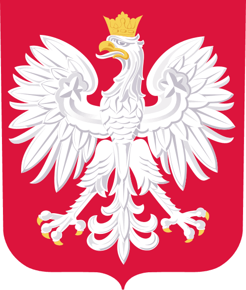 Crowned White Eagle on red background representing Polish national heraldry
